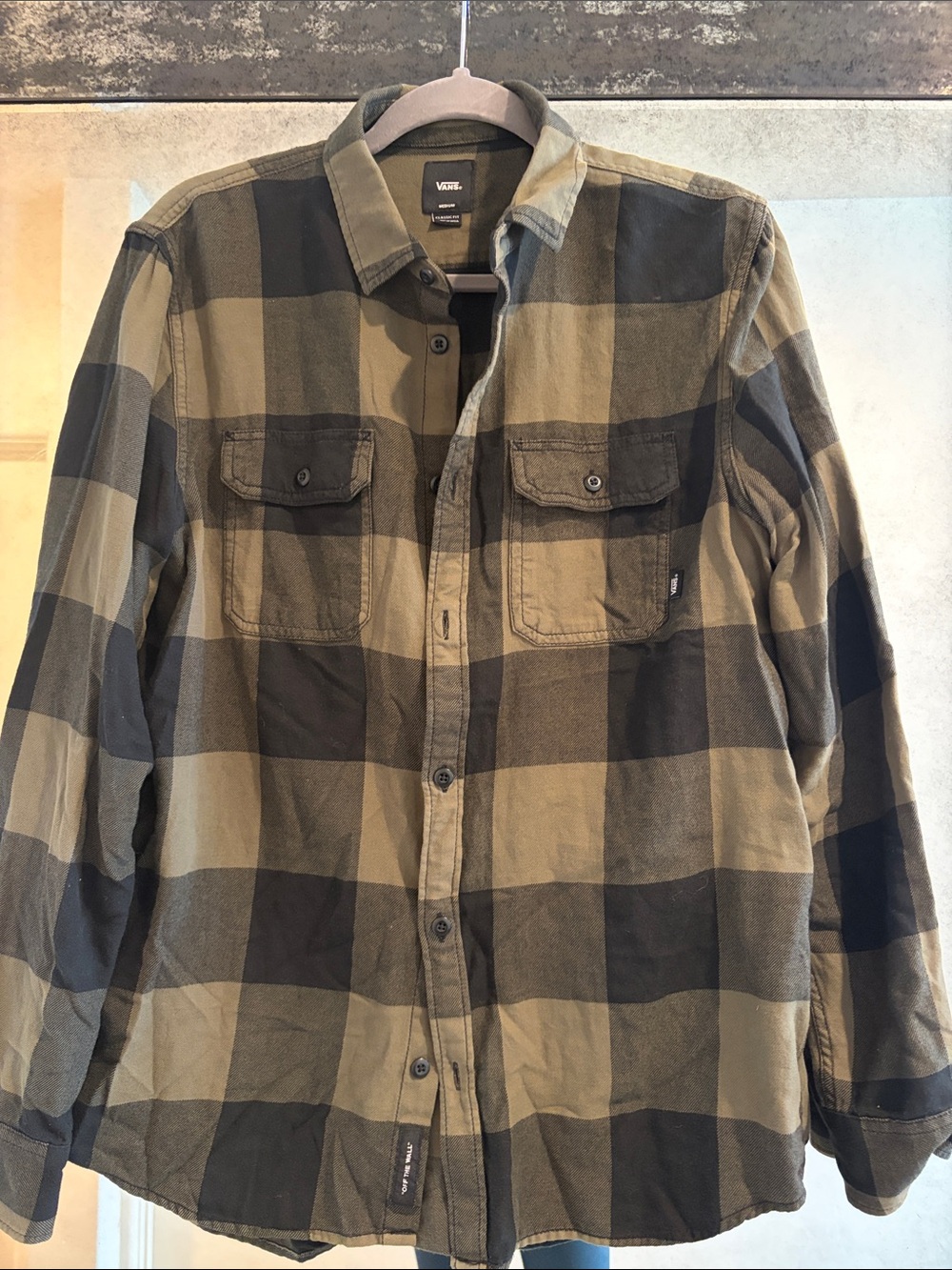 Vans Olive Green and Black Plaid Button-Up Shirt Jacket